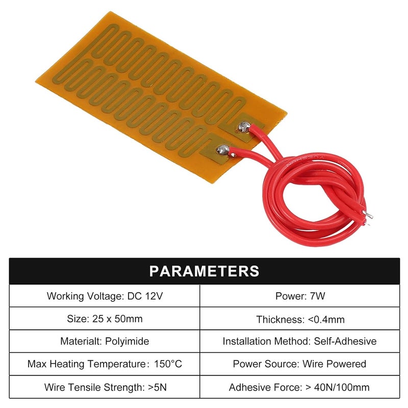 Coliao 6pcs Film Heater Plate Adhesive Pad 12V 7W 25mmx50mm PI Heating Elements Film Strip Heater Adhesive Polyimide Heater Plate - Image 3